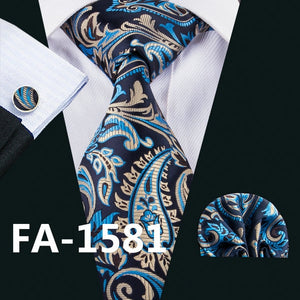FA-703 Ties For Men Blue Striped Silk Classic Jacquard Woven Tie Hanky Cufflinks Set For Business Wedding Party Free Shipping