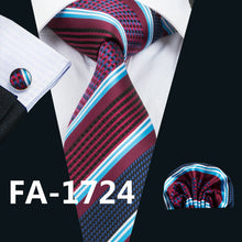 Load image into Gallery viewer, FA-703 Ties For Men Blue Striped Silk Classic Jacquard Woven Tie Hanky Cufflinks Set For Business Wedding Party Free Shipping
