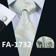 Load image into Gallery viewer, FA-703 Ties For Men Blue Striped Silk Classic Jacquard Woven Tie Hanky Cufflinks Set For Business Wedding Party Free Shipping