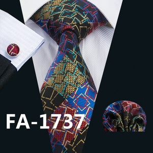 FA-703 Ties For Men Blue Striped Silk Classic Jacquard Woven Tie Hanky Cufflinks Set For Business Wedding Party Free Shipping