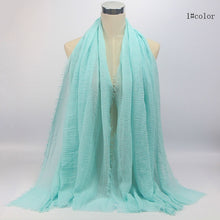 Load image into Gallery viewer, bubble plain scarf/cotton scarf fringes women soft solid hijab popular muffler shawls big pashmina wrap hijab scarves 55 colors