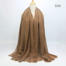 Load image into Gallery viewer, bubble plain scarf/cotton scarf fringes women soft solid hijab popular muffler shawls big pashmina wrap hijab scarves 55 colors