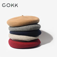 Load image into Gallery viewer, COKK Wool Beret Female Winter Hats For Women Flat Cap Knit 100% Cashmere Hats Lady Girl Berets Hat Female Bone Tocas Painter Hat