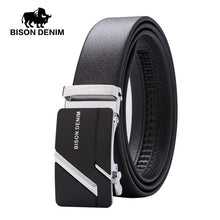 Load image into Gallery viewer, BISON DENIM Men's Genuine Leather Belt Jeans Strap Automatic Buckle Black Belts For Male Gift N71281&amp;N71280