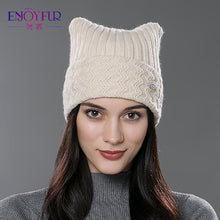 Load image into Gallery viewer, Brand 2018 New Winter Cotton Knitted Caps For Parent-child Lovely Cat Ear Beanies Cute Casual Hats New  Arrivals Gorros