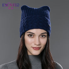 Load image into Gallery viewer, Brand 2018 New Winter Cotton Knitted Caps For Parent-child Lovely Cat Ear Beanies Cute Casual Hats New  Arrivals Gorros