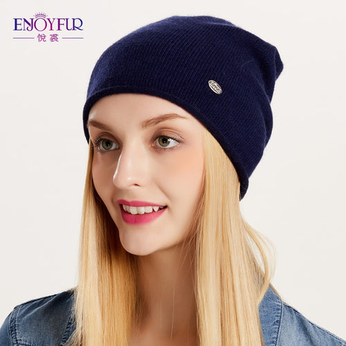 ENJOYFUR Spring Autumn hats for women knitted wool beanies hat 2018 new good quality female hat