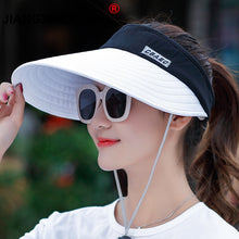 Load image into Gallery viewer, wholesale 1PCS women summer Sun Hats pearl packable sun visor hat with big heads wide brim beach hat UV protection female cap