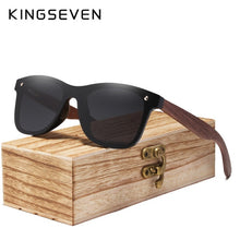 Load image into Gallery viewer, KINGSEVEN 2019 Mens Sunglasses Polarized Walnut Wood Mirror Lens Sun Glasses Women Brand Design Colorful Shades Handmade