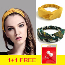 Load image into Gallery viewer, 1+1 Free earring Woman Knotted Turban Hair Accessories for Girls Turban Elastic Hairband Head Wrap Striped  Hair Scrunchies W276